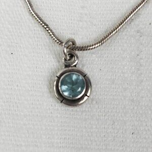 Vintage Beautiful Blue Stone Silver 925 Rope Chain Necklace & Pendant